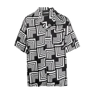 Les Hommes Short Sleeve Shirts, male, Multicolor, Size: XL Geometric-Print Short Sleeve Shirt
