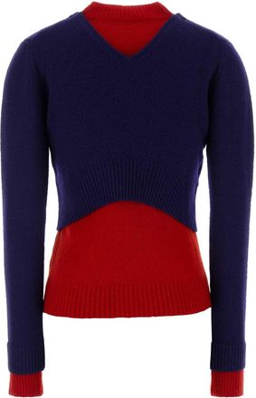 Jil Sander Womens Double Sweater Navy Virgin Wool Nylon