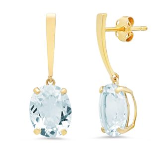 MAX + STONE 14k Yellow Gold Solitaire Oval-Cut Gemstone Drop Earrings (10x8mm)