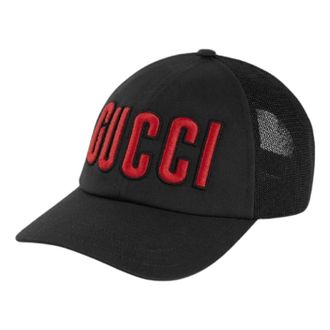 Gucci Embroidered Logo Baseball Cap Black Red 701324-4HAOY-1060