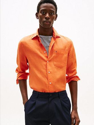 Tommy Hilfiger Pure Linen Regular Fit Semi-Spread Collar Shirt