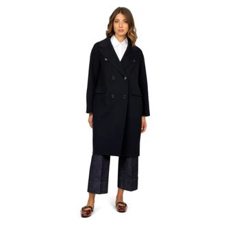 Max Mara Jassen, Dames, Blauw, S, Wol, Blauwe Wol Double-Breasted Midi Jas