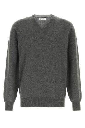 Brunello Cucinelli Grey Regular V Neck Sweater