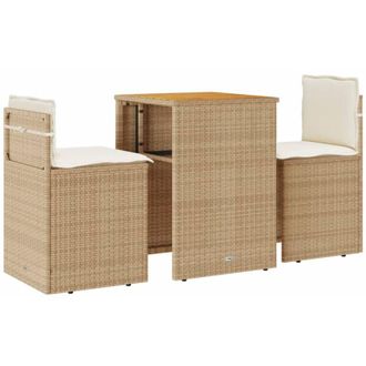 vidaXL Sillas Y Mesita De Jard&iacute;n 3 Piezas Rat&aacute;n Sint&eacute;tico Coj&iacute;n Beige Vidaxl