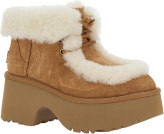 UGG Womens Beige Ankle Boots With Fur Detailing Leather