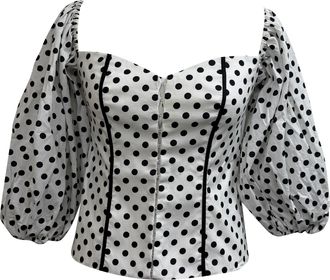 Caroline Constas Belen Polka Dot Off Shoulder Blouse in White Cotton