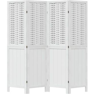 vidaXL Biombo Separador De 4 Paneles Madera Maciza Paulownia Blanco Vidaxl