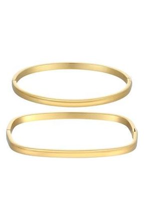 Adornia Set of 2 18K Gold Plated Square & Oval Bangle Bracelets at Nordstrom Rack