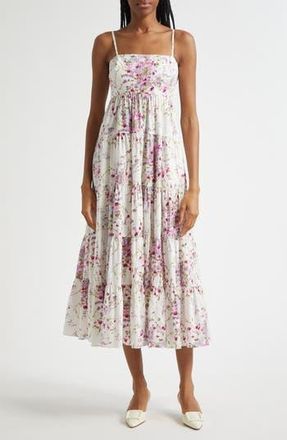 Cinq &agrave; Sept Gavin Midsummer Bloom Tiered Cotton Blend Dress in Ivory Multi at Nordstrom Rack, Size 12