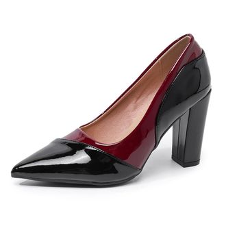 Generic Womens Fashion Colorblock Pointed Toe High Block Heel Pumps Shoes Slip On for Party Work Office (Black,5.5)