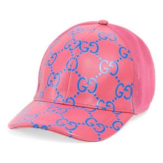 Gucci GG Leather Baseball Hat Pink Blue 728853-4HAWH-8972