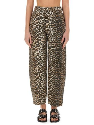 Ganni Leopard Print Denim Stary Jeans