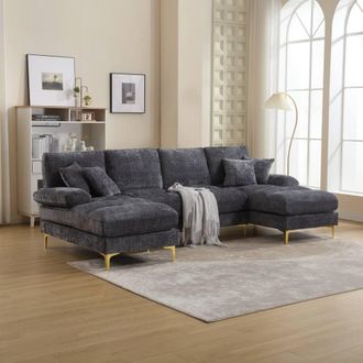 Direct Wicker Sectional Couches, Modular U- Shaped Sofa with Double Chaise in Dark Grey | Size: 1 Pack
