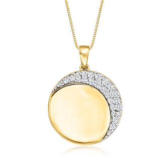 Ross-Simons Diamond Crescent Moon Pendant Necklace in 18kt Yellow Gold