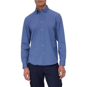 Bugatchi Jules OoohCotton Abstract Print Button-Up Shirt in Night Blue at Nordstrom, Size Xxx-Large