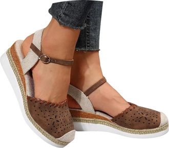 Generic Womens Closed Toe Espadrilles Sandals Summer Wide Fit Wedge Ankle Strap Sandal Non-slip Platform Shoes Comfortable Elegant Low Heels Walking Slippers 