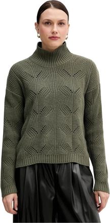 Benetton Truien & Vesten, Dames, Groen, L, Wol, Trui met hoge hals en opengewerkte details