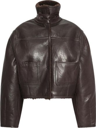 Rotate Bonded Fur Leather Jacket Dark Brown