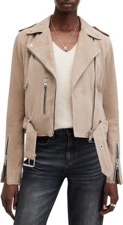 AllSaints Suede Moto Jacket in Warm Taupe Grey at Nordstrom Rack, Size 8 Us / 12 Uk