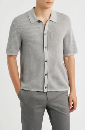 Theory Tactile Cotton Open Stitch Button-Up Shirt in Dark Vapor at Nordstrom, Size X-Large