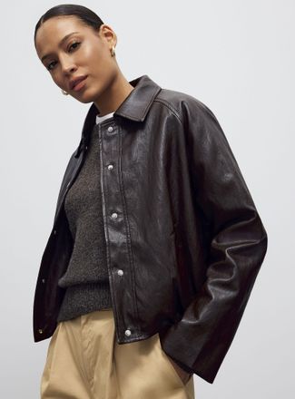 Contemporaine Womens Shirt-collar faux-leather jacket