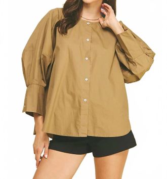 Pinch Design Chloe Button Down Top In Khaki