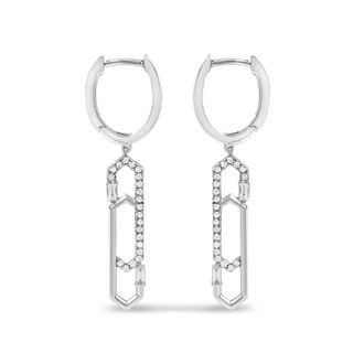 House of Brilliance 14K White Gold 1/4 Cttw Diamond Interlocking Paperclip Dangle Earrings