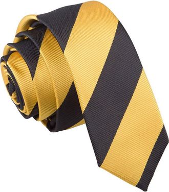 DQT Stripe Patterned Casual Business Party Work Skinny Neck Tie for Men in Yellow and Black
