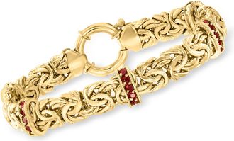 Ross-Simons Garnet Station Byzantine Bracelet in 18kt Gold Over Sterling