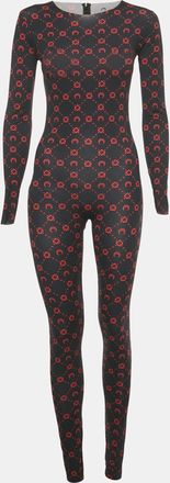 Marine Serre Black Printed Jersey Long Sleeve Jumpsuit