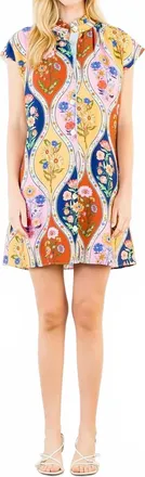 THML Clothing Short Sleeve Button Down Floral Mini Dress In Multicolor