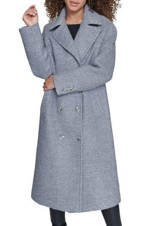 Karl Lagerfeld Textured Double Breasted Coat in Grey at Nordstrom Rack, Size Xx-Large