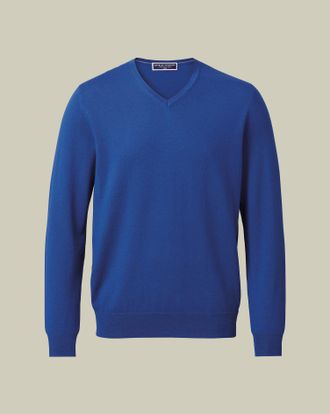CHARLES TYRWHITT Merino V-Neck Wool Jumper - Cobalt Blue Size Medium by Charles Tyrwhitt