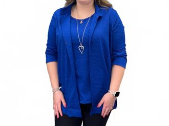 Multiples Jacquard Tank Top And Knit Jacket Set In Royal
