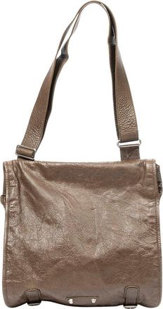 Balenciaga Khaki Distressed Calfskin Leather Utility Messenger (Authentic Pre- Loved)