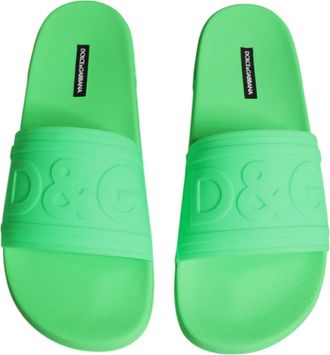Dolce & Gabbana Mens Green Leather Slides Sandals Beachwear Shoes Calf Thermo Plastic