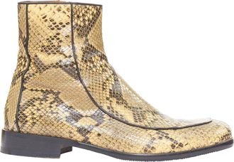 Dries Van Noten Runway leather trim snake effect square toe ankle boot EU43
