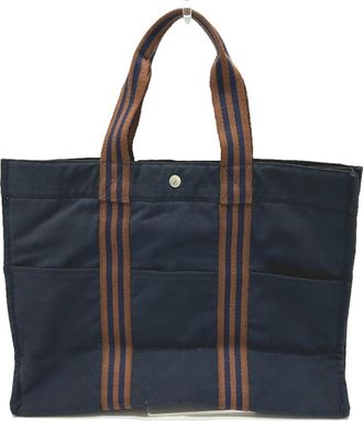 Herm&egrave;s Fourre Tout Navy Canvas Handbag Tote Bag (Pre-Owned)