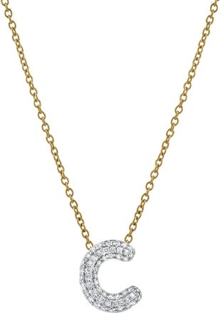 LuvMyJewelry Small Bubble Initial Letter 14K Yellow Gold Diamond Pendant Necklace