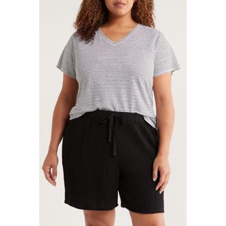 Eileen Fisher Stripe Organic Linen T-Shirt in White/Black at Nordstrom, Size 1X