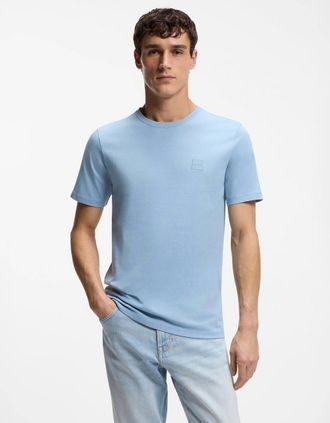 HUGO BOSS Mens BOSS Orange Tales Mens Cotton-Jersey T-shirt With Logo Patch - Light/Pastel Blue 458 - Size: 38