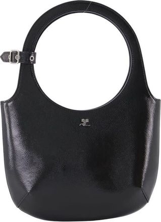 Courr&egrave;ges Leather Shoulder Bag Black