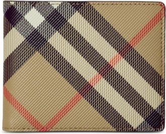 Burberry check-print bi-fold wallet - men - Cotton/Polyurethane/Polyester - One Size - Brown