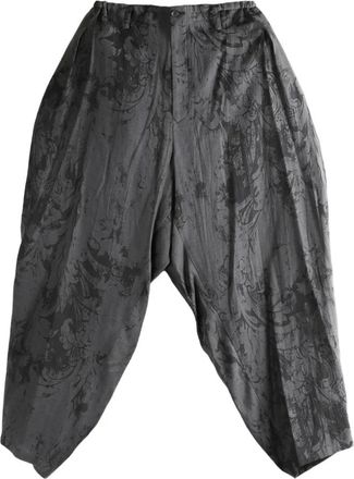 Yohji Yamamoto Broeken, Heren, Zwart, M, Katoen, Jacquard Patroon Wijde Broek