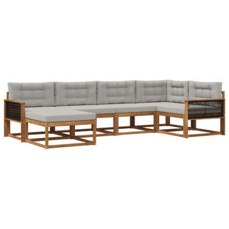 vidaXL Conjunto De Sof&aacute;s De Exterior 6 Pcs Natural Y Gris Claro Vidaxl