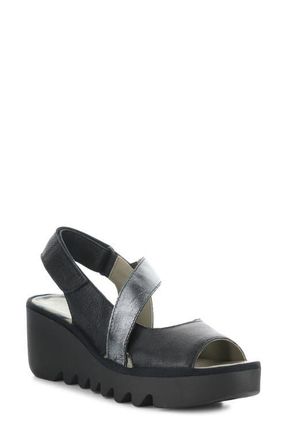 FLY London Basy Slingback Platform Wedge Sandal in Black/Graphite at Nordstrom, Size 10-10.5Us