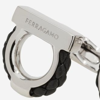 Ferragamo Mens Cufflinks Brass And Braided Leather Hook Silver Accessory