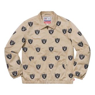 SUPREME SS19 x NFL x Raiders x 47 Embroidered Harrington Jacket Crossover Full Print logo Unisex Khaki SUP-SS19-864