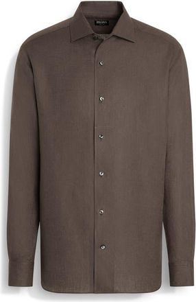 Ermenegildo Zegna Oasi Linen Button-Up Shirt in Dark Solid Grey at Nordstrom, Size Xx-Large