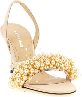 Mach & Mach Womens Pearl-Embellished Satin Heel Gold
